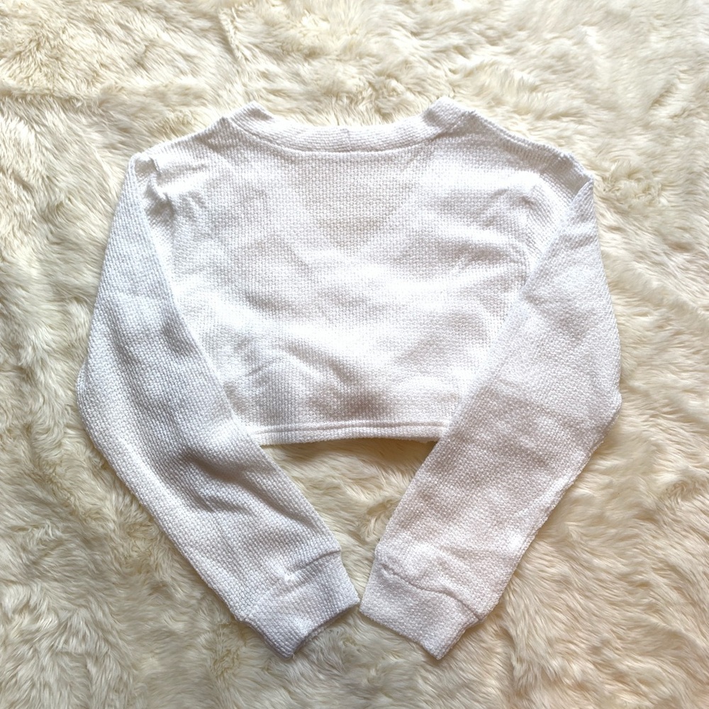 White Long Sleeve Cropped Tie Back Sweater